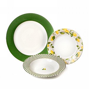 מערכת אוכל 18 חלקים Lemon /זהב קטרים 26/22/19 ס"מ New Bone China מערכת אוכל 18 חלקים Lemon /זהב קטרים 26/22/19 ס"מ New Bone China