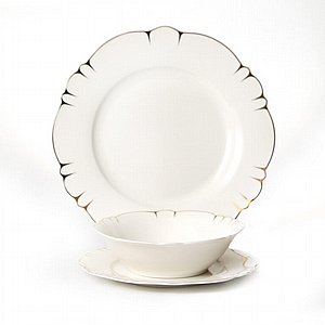 מערכת אוכל 18 חלקים Helen לבן/ זהב קוטר 28/18/22 ס”מ New Bone China מערכת אוכל 18 חלקים Helen לבן/ זהב קוטר 28/18/22 ס”מ New Bone China